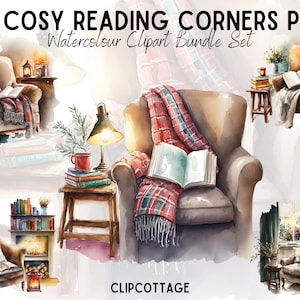 Reading Corner Clipart PNG Sublimation Bundle | 20 Transparent Bookworm Lovers Watercolour Digital Download Design Prints | Commercial Use