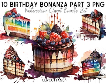 10 Birthday Cake 3 Clipart Bundle - PNG Sublimation Illustrations for Party Invitations, Scrapbooking and Crafts - Commercial Use Included