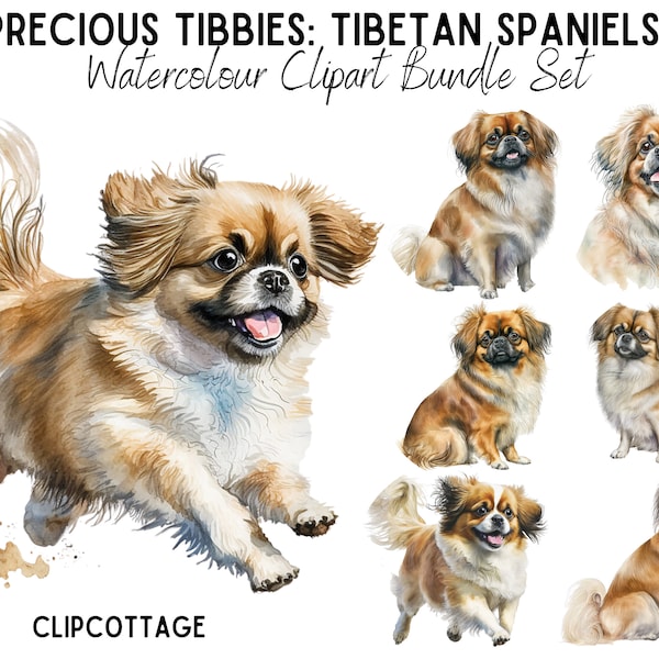 20 Tibetan Spaniels Clipart Bundle - Dog Lovers PNG Sublimation Illustrations for Invitations, Scrapbooking and Crafts - Commercial Use Inc.