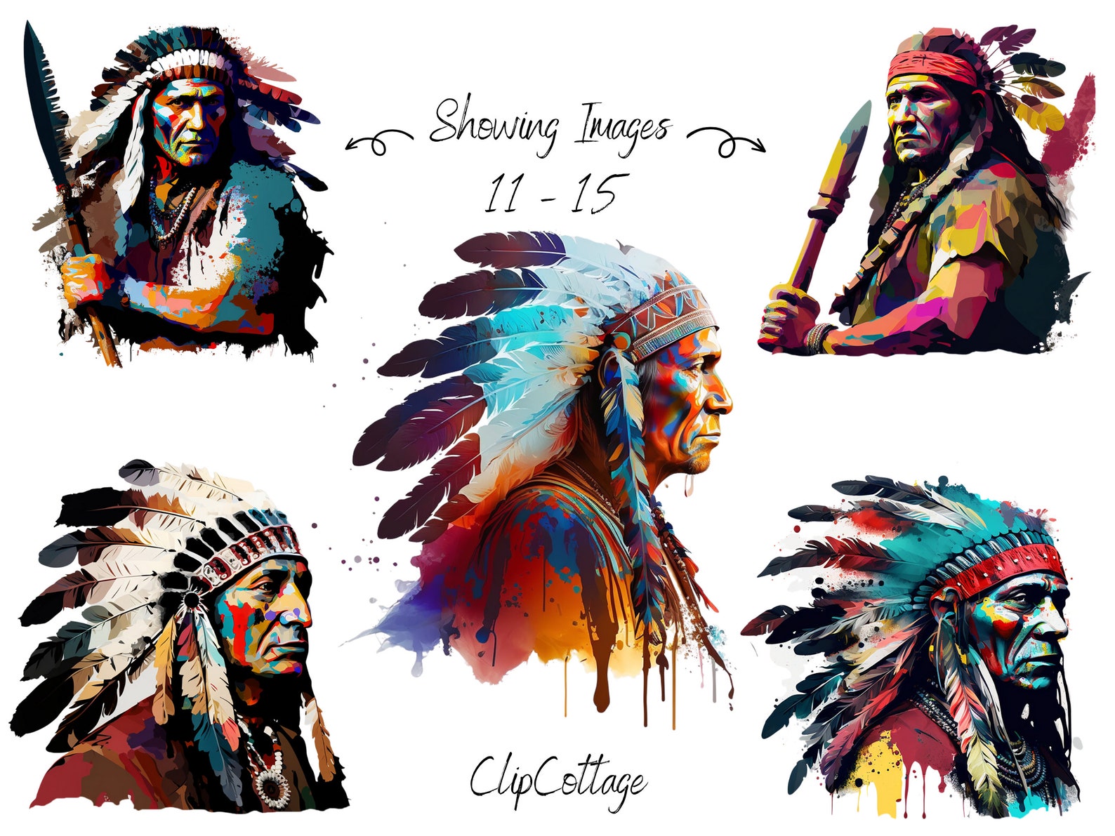 20 Apache Indians Clipart Bundle - Native American PNG Sublimation ...