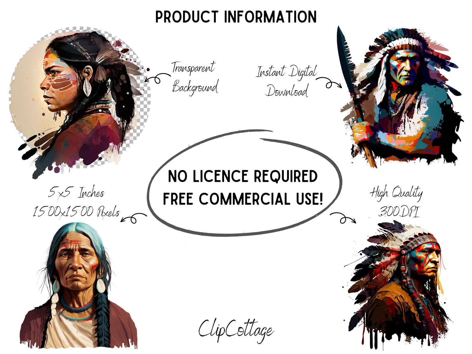 20 Apache Indians Clipart Bundle - Native American PNG Sublimation ...