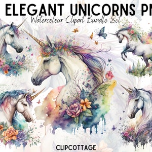 Unicorns Clipart PNG Sublimation Bundle | 20 Transparent Magical Elegant Animals Watercolour Digital Download Design Prints | Commercial Use