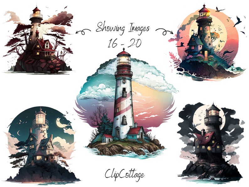 20 Lighthouses Clipart Bundle - Whimsical House PNG Sublimation ...