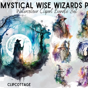 20 Wizards Clipart Bundle - Magic Wizardry Art PNG Sublimation Illustrations for Invitations, Scrapbooking and Crafts - Commercial Use Inc.