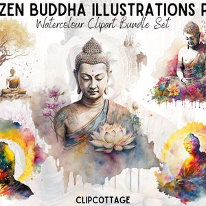 Buddha Clipart PNG Sublimation Bundle | 20 Transparent Spiritual Meditation Watercolour Digital Download Mug Design Prints | Commercial Use