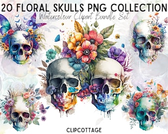 15 Watercolor Floral Skull PNG Skull Clipart Clipart - Etsy