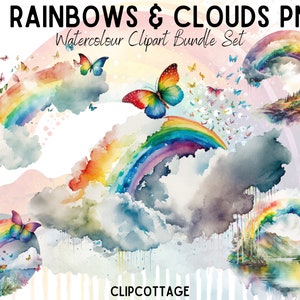 Rainbow Clipart PNG Sublimation Bundle | 20 Transparent Nature Cloud Scenery Watercolour Digital Download Design Mug Prints | Commercial Use