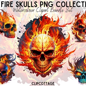 20 Fire Skulls Watercolour Clipart PNG Illustrations Bundle for Sublimation, T-Shirts, and POD Products With Commercial Licence Included