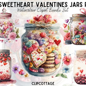 Valentine Jars Clipart PNG Sublimation Bundle | 20 Transparent Hearts and Flowers Watercolour Digital Download Sublimation | Commercial Use