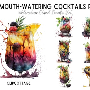 Cocktail Clipart PNG Sublimation Bundle / 20 Mojito trasparente Bevande alcoliche tropicali Acquerello Download digitale / Uso commerciale gratuito