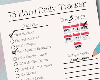 75 Harde tracker 75 Harde gewichtsverliesplanner Gewichtsverliestracker Fitnessplanner Dagelijkse fitnesstracker 75 Harde uitdaging 75 Zachte uitdaging