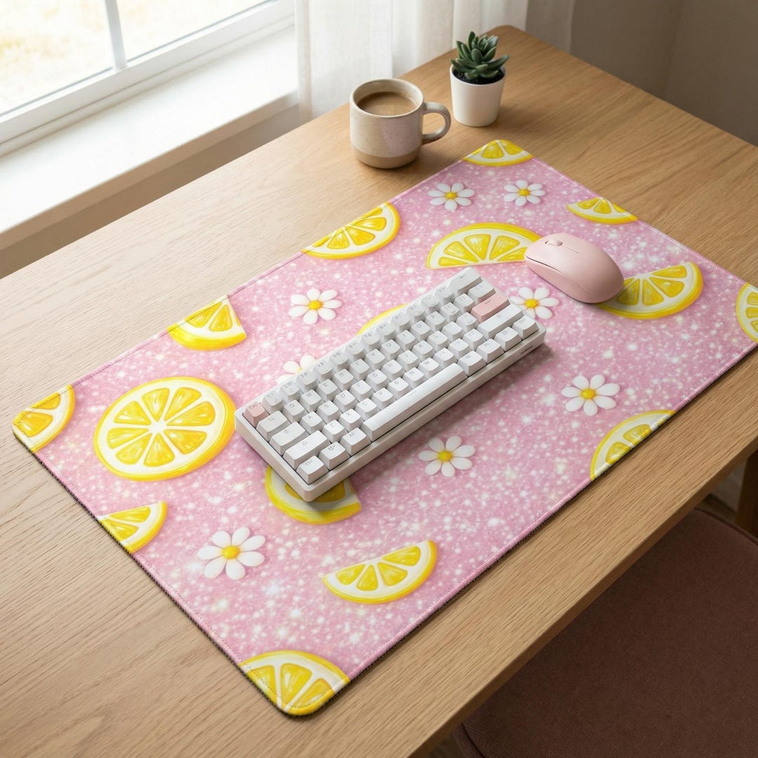 Pink Lemon Desk Mat Cute Mouse Pad Aesthetic Deskpad Lemon Aesthetic ...