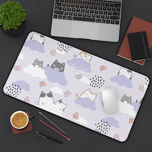 Kawaii Cat Desk Mat, Large Mouse pad, Cat Mouse Pad, Mousepad Anime, XXL Mousepad, Pink Mousepad, Keyboard Kawaii Mousepad, Kawaii Cute Desk