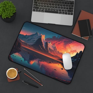 Sci Fi Desk Mat with Mountain art large gaming desk for gamers fantasy decor for gaming keyboard mouse pad gift for dad gift for him gamer