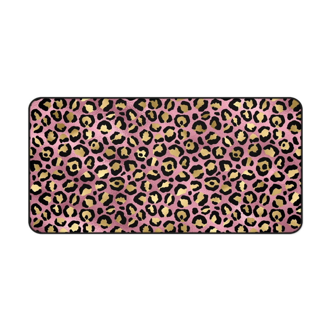 Leopard Desk Mat, Pink and Gold Mpousepad, Large Gaming Keyboard Mat