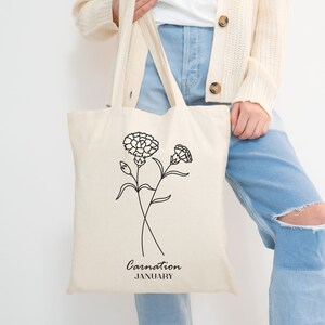 Canvas tas met bloemencadeau voor verjaardagscadeau voor januari geboortebloem Anjer bloem cadeau voor haar verjaardagscadeau voor kerstcadeau