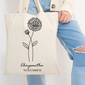Chrysanthemum November Birth Flower Canvas Tote Bag for birthday gift for mom gift for best friend gift for bridal party gift for her gift