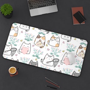 Kawaii Cat Keyboard Mousepad, Cute Mousepad for desk decor, Gaming Kawaii XXL Mouse Pad, Pink Pastel Mousepad, XL Mouse pad for Keyboard