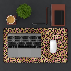 Gold and Pink Leopard print Desk Mat for desk decor for home office keyboard mousepad for gaming mouse pad gift for gamer gift for coworker