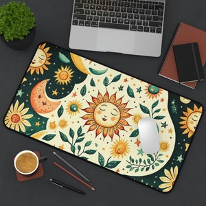 Celestial Mouse Pad | Celestial Decor | Dark Academia | Moon Desk Mat | Moon Phases Zodiac Stars Mouse Mat | Office Decor