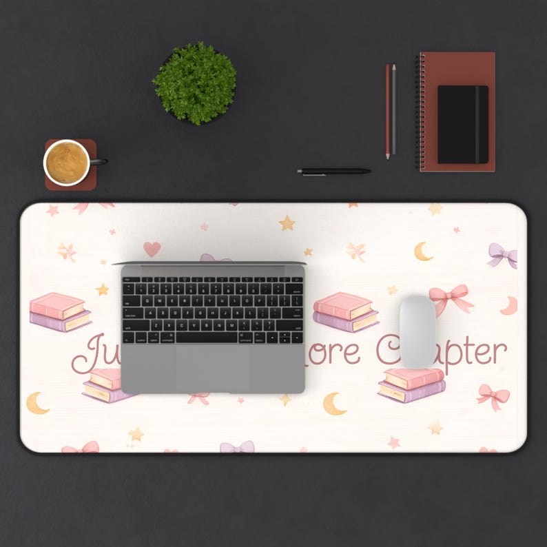 Just One More Chapter Desk Mat Book Lover Mouse Pad Cozy Reading Aesthetic Pastel Home Office Work From Home Cute Desk Setup Booktok Desk image 3