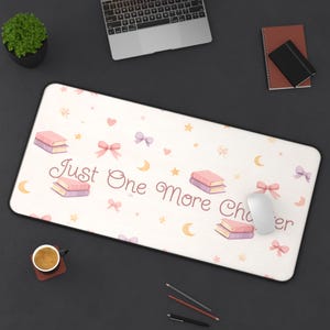 Just One More Chapter Desk Mat Book Lover Mouse Pad Cozy Reading Aesthetic Pastel Home Office Work From Home Cute Desk Setup Booktok Desk image 2