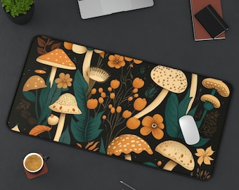 Aesthetic Office Desk Decor | Mouse Pad Cute | Forest Magic Nature | Mushroom Mousepad | Adolphe Millot Art | Extra Large Gaming Desk Pad