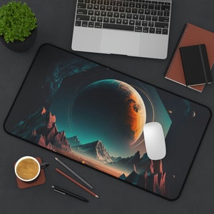 Sci fi scene large deskmat with mountain art gaming mousepad with fantasy art gaming desk mat gaming gift for gamer gift for dad gift sci fi