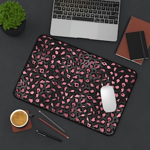Black and Pink Leopard Desk Mat for office keyboard desk accessories for home office gift for her gift for coworker girl boss babe mousepad