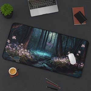 Magic Forest Mouse Pad, woodland nature, witchcraft art, forest botanical, forest plants, extended mousepad, fairy mousepad, Cottagecore,