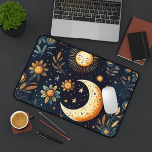 Celestial Mouse Pad | Celestial Decor | Dark Academia | Moon Desk Mat | Moon Phases Zodiac Stars Mouse Mat | Office Decor| Gaming Mouse Pad