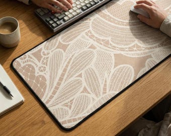 Pretty Lace Desk Mat, Large mouse pad for desk, girly desk keyboard mat, cosmetic pad for vanity, makeup pad for vanity, gift for her office