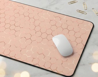 Hexagon Desk Mat pink and gold desk decor perfect for any home office desk accessories gaming mousepad cute aesthetic keyboard mouse pad mat