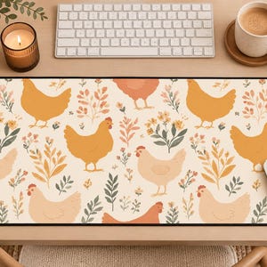 Chicken Desk Mat Farmhouse Aesthetic Mouse Pad Cottagecore Floral Rustic Neutral Desk Decor Country Setup Folk Chicken Desk Mat Deskpad