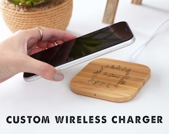 Personalized Bamboo Wireless Phone Charger, Groomsmen Gift Box