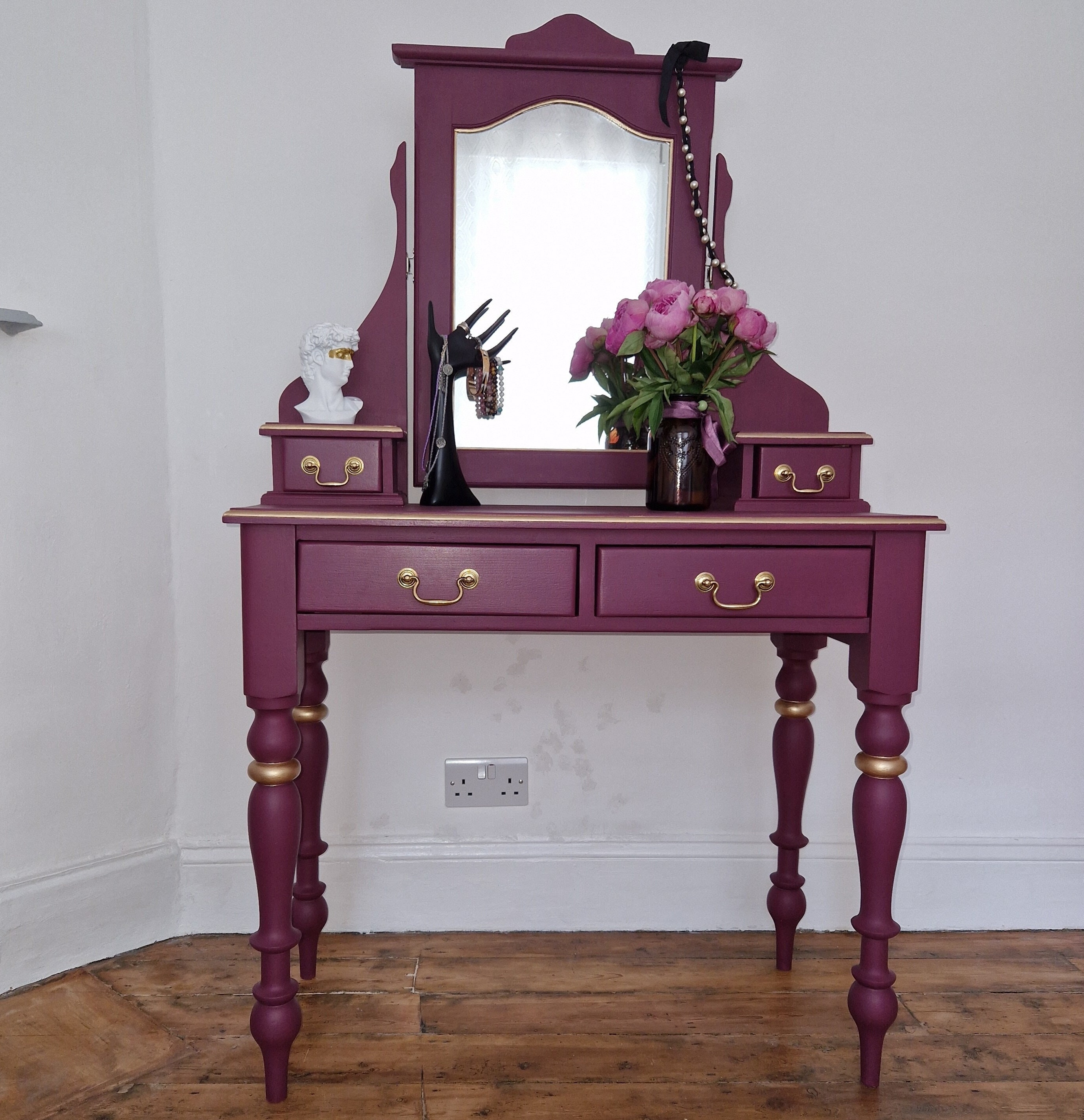 open lace back dress Vintage Dressing Table in Purple Tartan main image 1