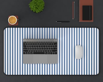 Blue and White Striped Desk Mat
