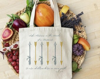Scriptural Arrow Cotton Canvas Tote Bag, Gift for Mom