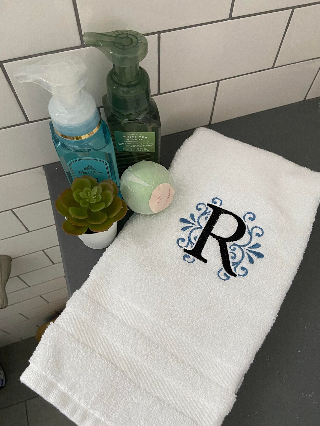 Custom Hand Towel Personalized Bridal Gift Embroidered Monogram Hand