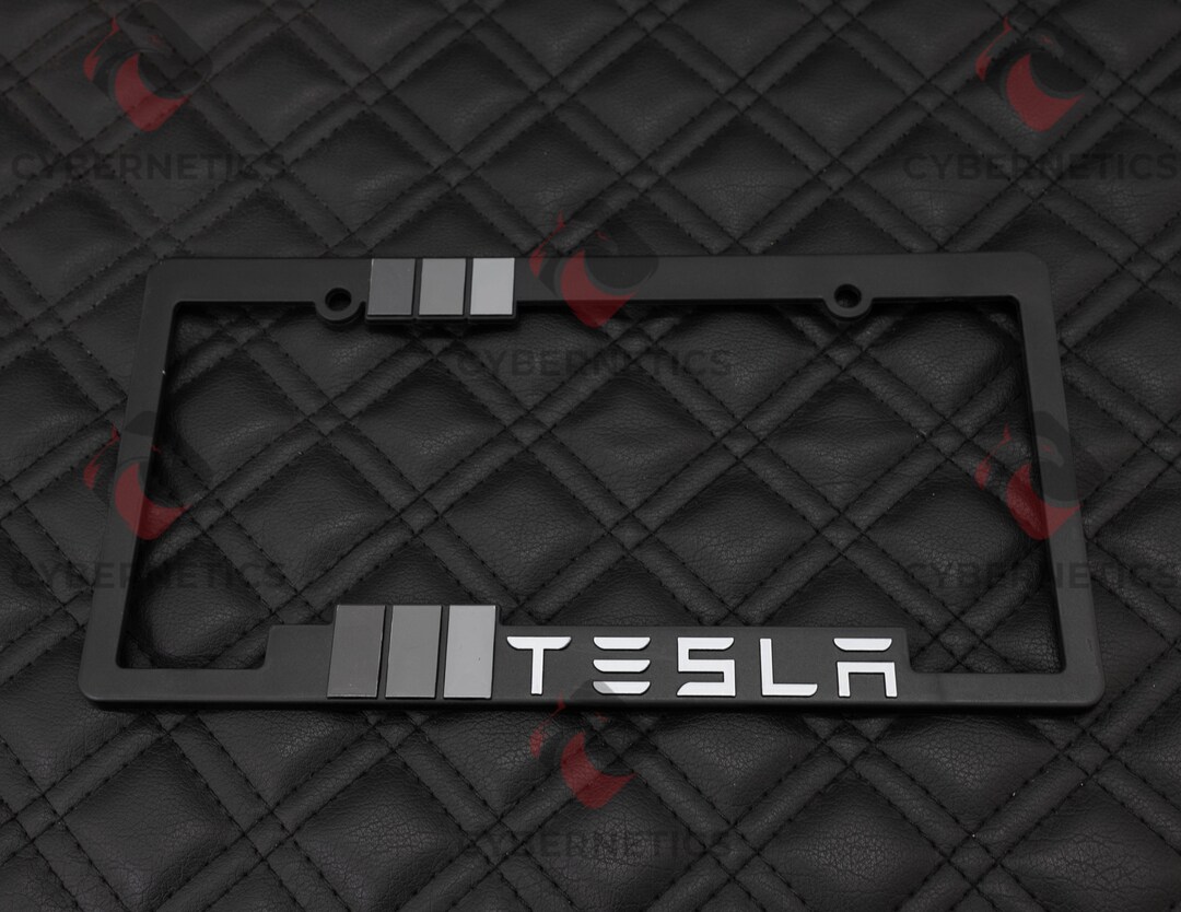Tesla Symbol Gray License Plate Frame Holder Etsy