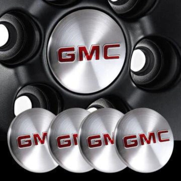 New set of 4 gmc brushed wheel rim center hub caps covers emblem 22837060 83mm 3.25" sierra yukon denali