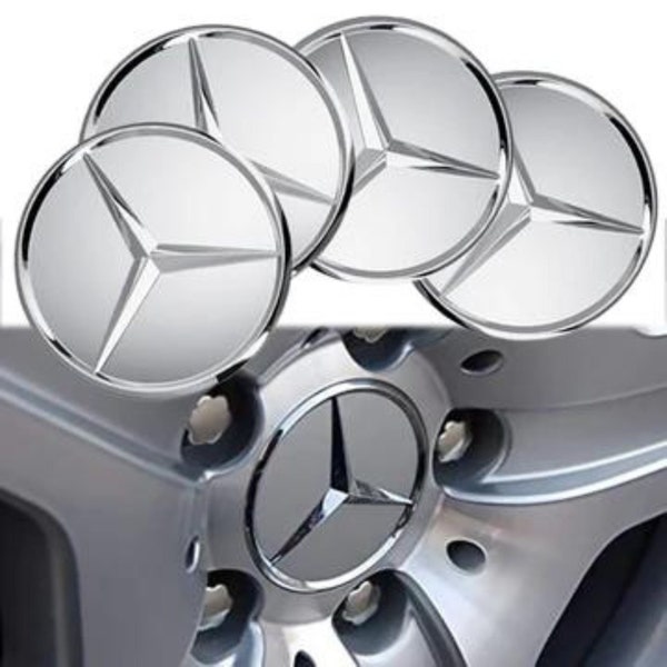 4pcs mercedes-benz silver chrome wheel rim center hub caps covers emblem 75mm laurel wreath amg