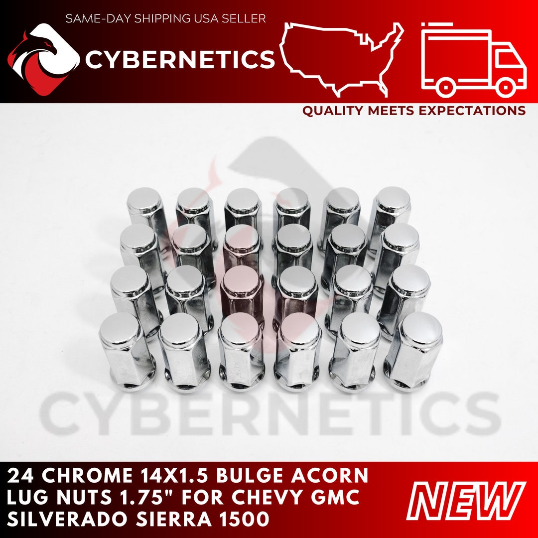 thumbnail image 2 of Upgrade Your Ride With 24 Chrome Bulge Acorn Lug Nuts – 14x1.5 Fit For Chevy & GMC Trucks 2 of 5