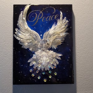 Dove Peace Glass Resin Wall Art Sympathy Grief Funeral Gift Christmas Handmade Bird Cut Glass Blue Hand Painted