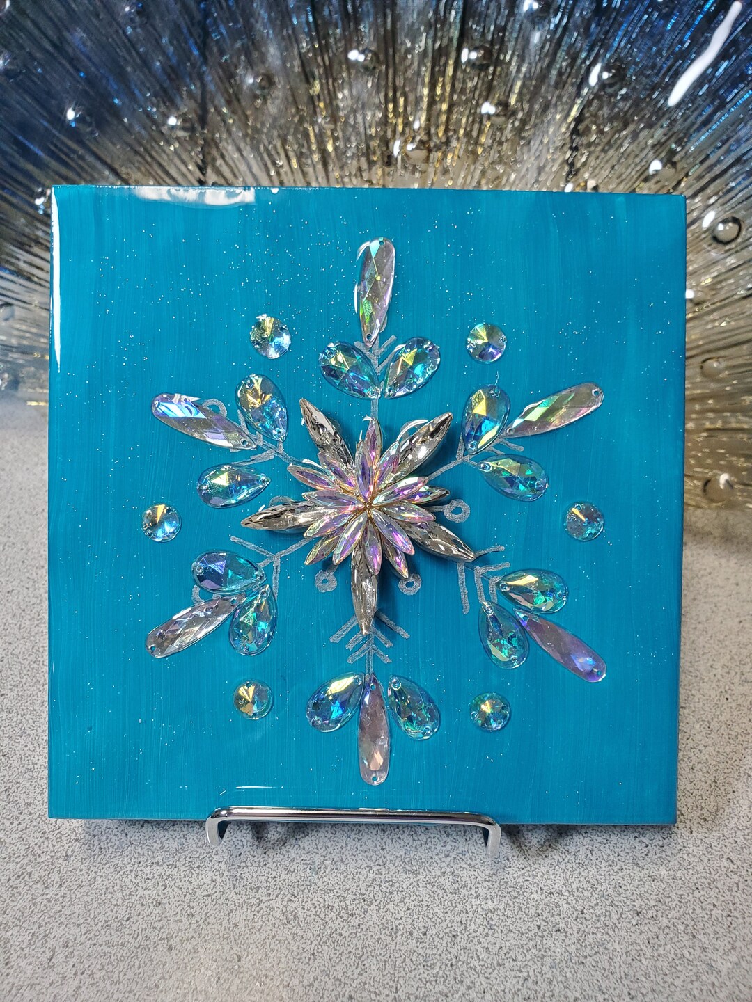 Snowflake Wall Decor Glass and Resin Art Christmas Holiday Seasonal