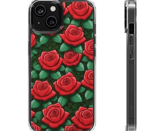 Rode rozen, rozen, bloemen, zwart, rood, helder hard shell telefoonhoesje