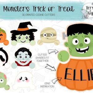 Monsters Trick or Treat Cookie Cutter Set of 9 - Halloween - Holidays - 3D Printed Cookie Cutter