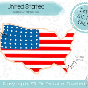 United States Cookie Cutter STL File - 4th of July - Holidays - Instant Download - 3D Printed Cookie Cutter STL File