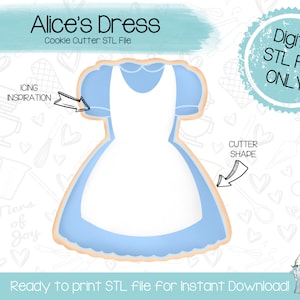 Dress Cookie Cutter STL File - Alice in Onederland - STL File - Instant Download - 3D Printed Cookie Cutter STL File
