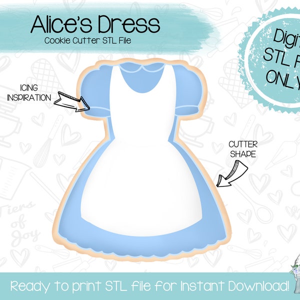 Dress Cookie Cutter STL File - Alice in Wonderland - STL File - Instant Download - 3D Printed Cookie Cutter STL File